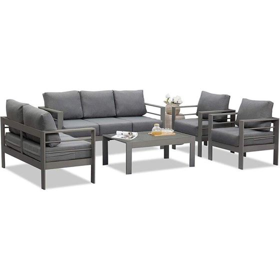 IF Collection - 5-Piece Aluminum Conversation Sectional Sofa Set - Gray, Dark Gray