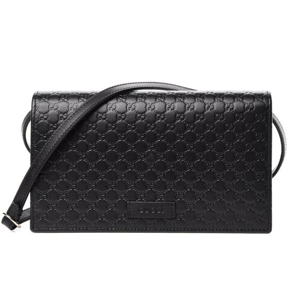 Gucci Microguccissima GG Logo Black Leather Wallet Crossbody Handbag