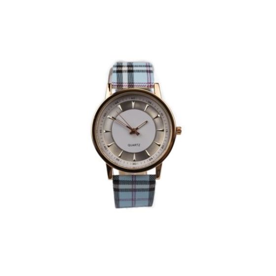 Ladies' Rose Gold Toned Quartz Watch with Blue Plaid Strap