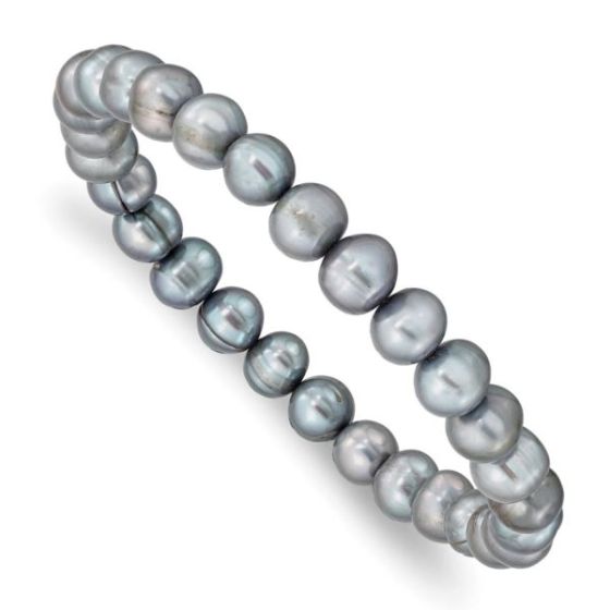 Grey Semi-round Freshwater Cultured Pearl Stretch Bracelet 6-7mm