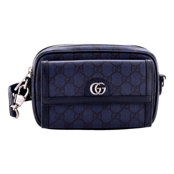 Gucci Ophidia Front Pocket Mini Camera Bag Navy Blue GG Coated Canvas