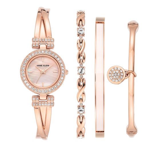 Women's Rose Gold Bracelet Watch Set