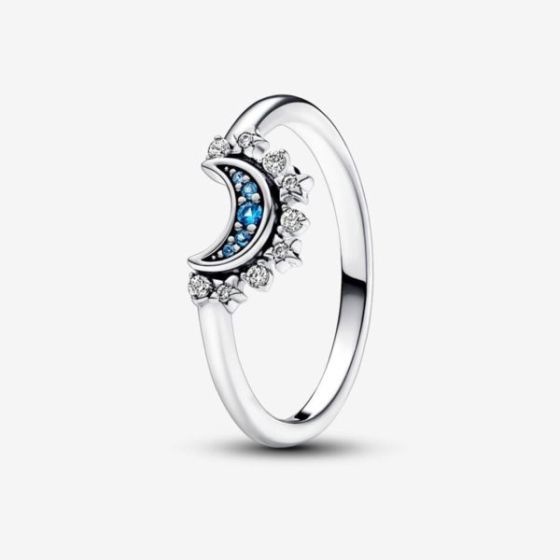 Celestial Blue Sparkling Moon Ring