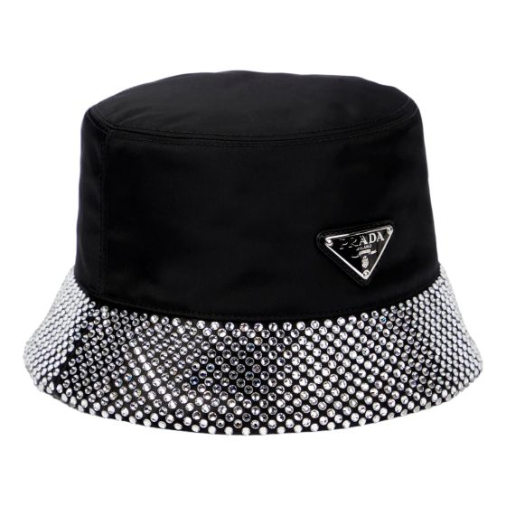 Prada Re-Nylon Crystal Embellished Bucket Hat Black