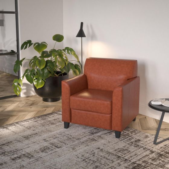 Cognac LeatherSoft Chair with Clean Line Stitched Frame - Reception Seating