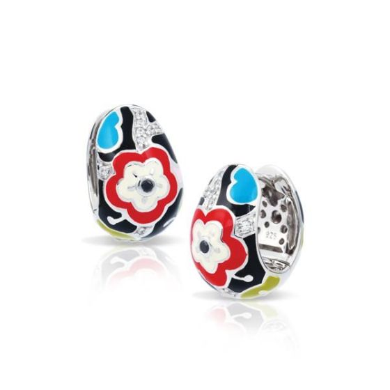 Belle Etoile Round Cubic Zirconia studded Black Background Cherry Blossom Earrings - 925 SS.