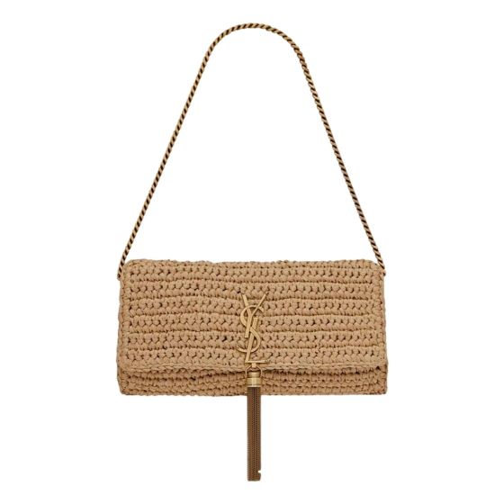 Saint Laurent Kate 99 YSL Beige Raffia Woven Crossbody with Tassel