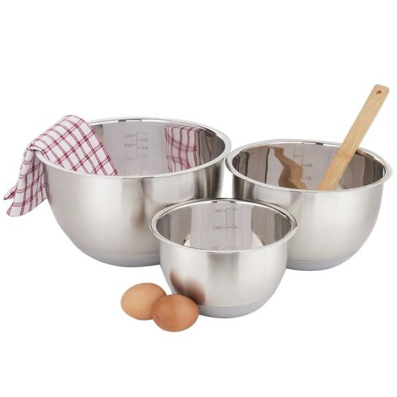 3 Pc Nesting Stainless Steel Mixing Bowl set w/Non-slip bottom