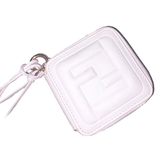 Fendi FF Cube Embossed Small Zip Wallet Bianco White Leather with Strap
