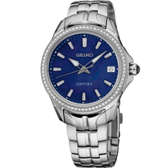 Seiko Coutura Diamonds SS Quartz Sapphire Blue MOP Dial, Diamond Bezel, Silver bracelet