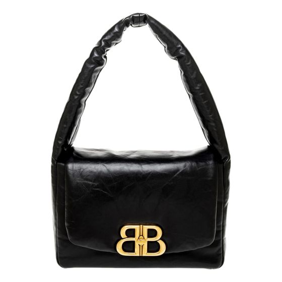 Balenciaga Monaco Soft Nappa Leather Shoulder Bag Black