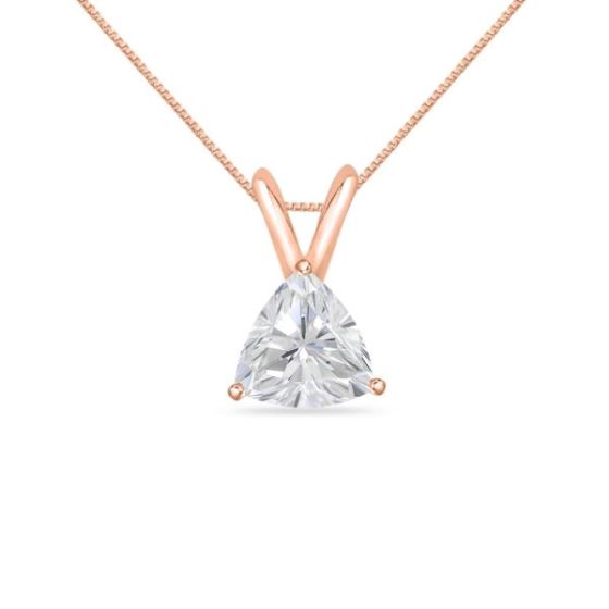 Bright White Pinnacle Trillion Lab Grown Diamond Pendant with chain, 14K Rose Gold 0.65ct,GH,VVS