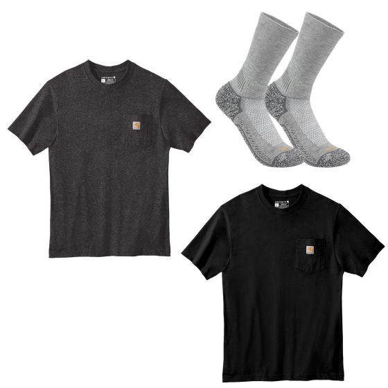 Carhartt Men's 2 T-Shirts & Sock Set-Black/Carbon Heather/Charcoal-MD