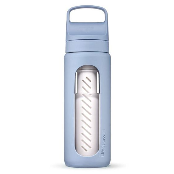 LifeStraw Go Series Glass 20oz Water Filter Bottle Icelandic Blue