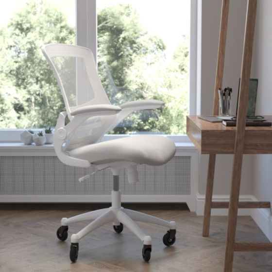 Ergonomic Swivel Task Chair with Roller Wheels & Flip Up Arms - Gray Mesh