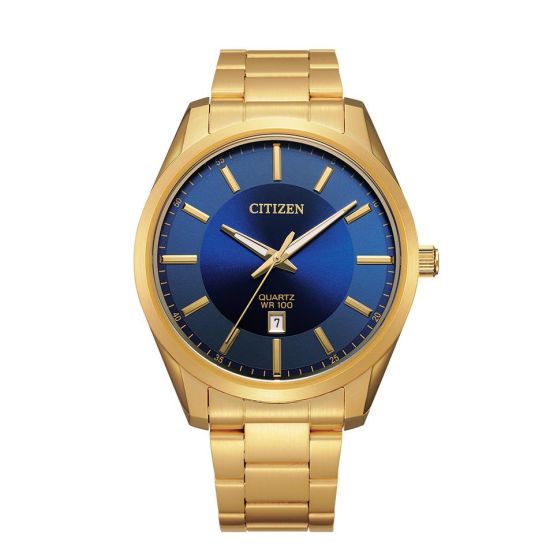 Men's Quartz Watch, Gold-tone with Blue Dial