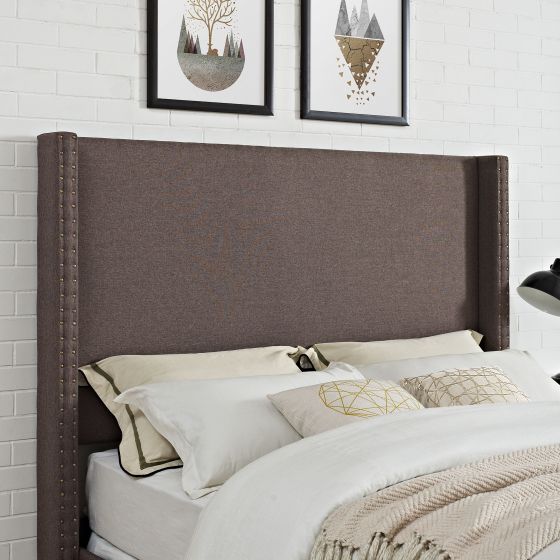 Casey Wingback Upholstered Full/Queen Headboard In Bourbon Linen
