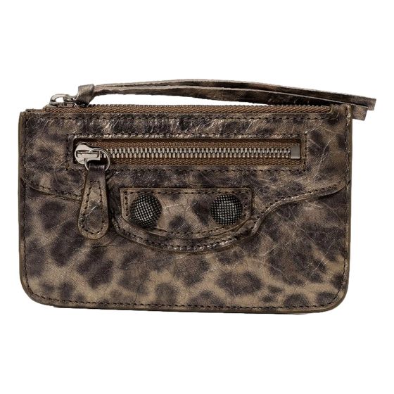Balenciaga Moto Zipper Card Case Wallet Metallic Gold Cheetah Print