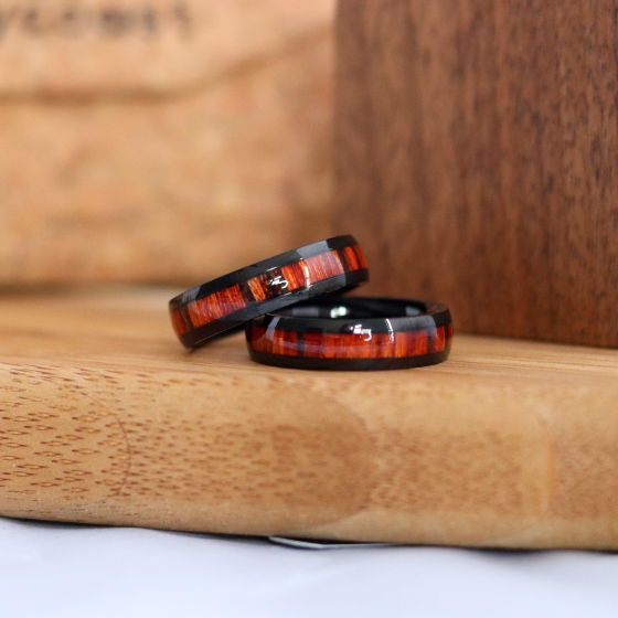 Rory - Stainless Steel & Redwood Ring Size 6