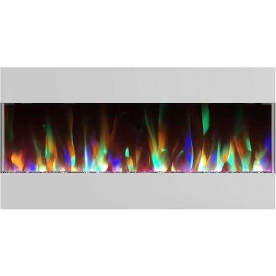 42 In. Recessed Wall Mounted Electric Fireplace with Crystal and LED Color Changing Display, White