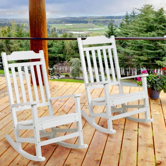 2 Pack All-Weather Rocking Chair in White Faux Wood - Patio and Yard Furniture