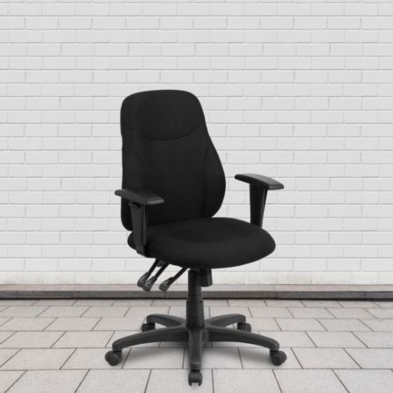 Mid-Back Black Fabric Multifunction Swivel Ergonomic Chair with Back Adjustment