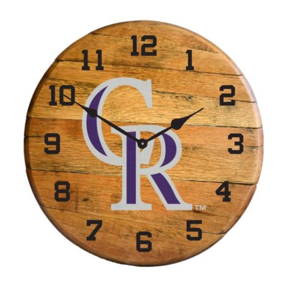 Colorado Rockies Oak Barrel Clock