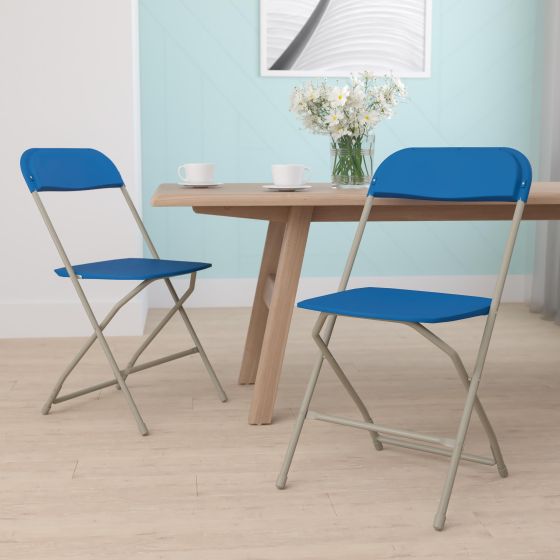 Folding Chair - Blue Plastic  2 Pack 650LB Weight Capacity - Event Chair