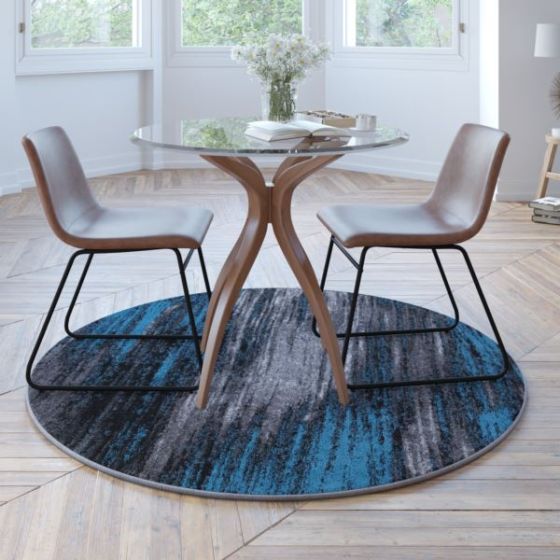 Abstract Style Accent Area Rug - Scraped Pattern - Blue & Gray - 5' x 5' Round
