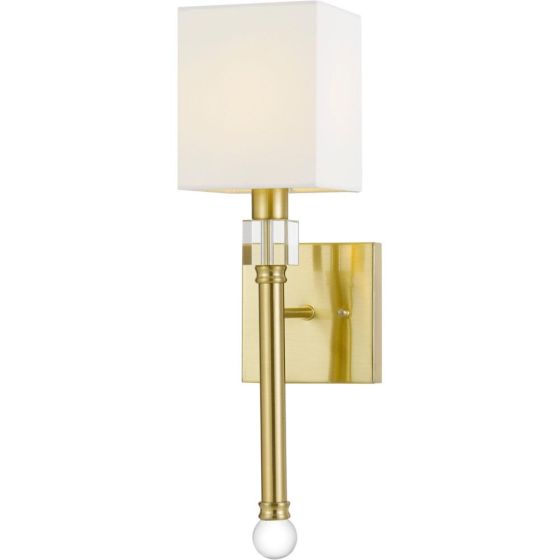 Sheridan Wall Sconce with Crystal Accents and Square Lampshade for Hardwire Installation Only, Satin