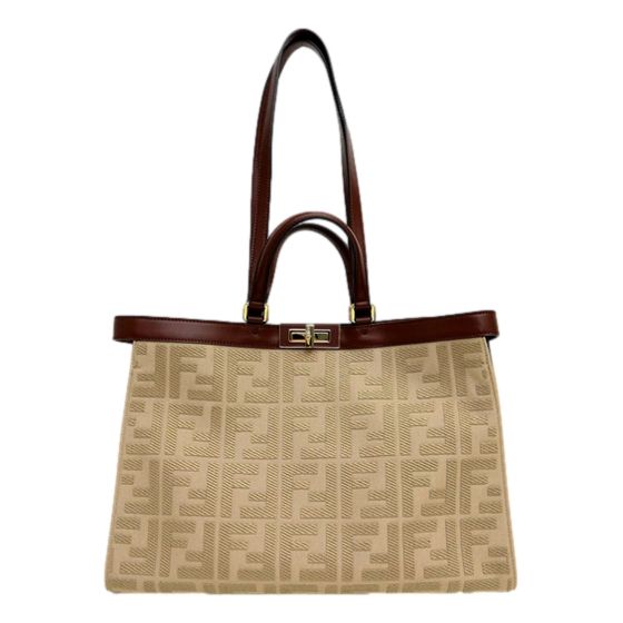 Fendi FF Peekaboo X-Lite Brown Beige Canvas and Leather Tote