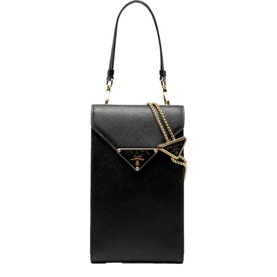 Prada Saffiano Lux Black Top Handle Chain Strap Mini Bag