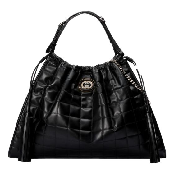 Gucci Deco Fringe Large Leather Tote Bag Black