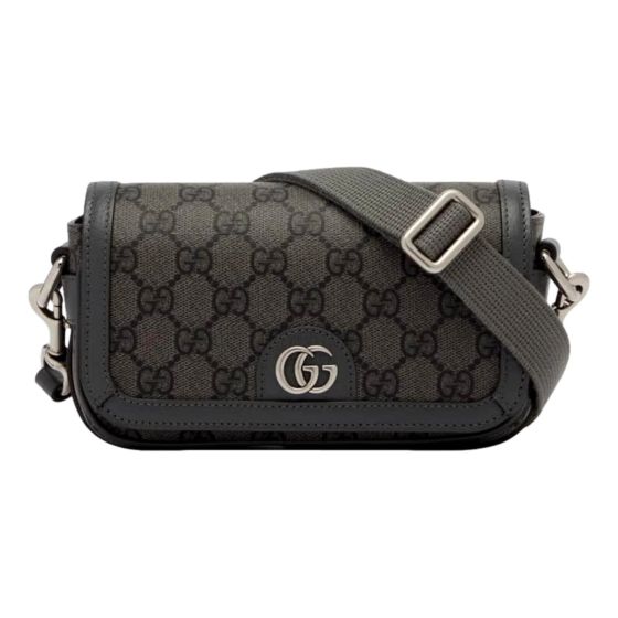 Gucci Ophidia Super Mini GG Supreme Canvas Shoulder Bag Gray Black