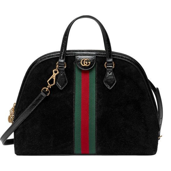 Gucci Ophidia Dome Black Suede Web Stripe Top Handle Satchel