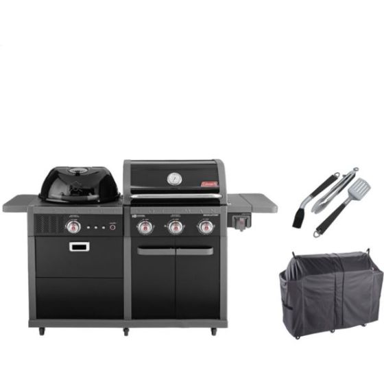 Revolution Dual Fuel Grilling Kit with 3-Burner Gas BBQ Grill, Charcoal Kettle Grill, Heavy-Duty Cov