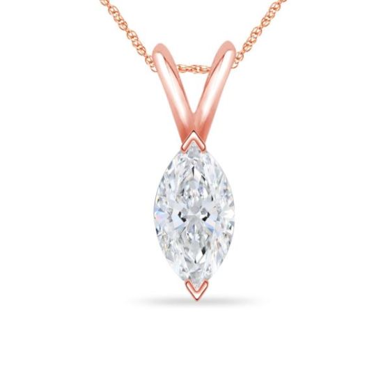 Bright White Pristine Marquise Lab Grown Diamond Pendant with chain in 14K Rose Gold 0.15ct, GH,VS