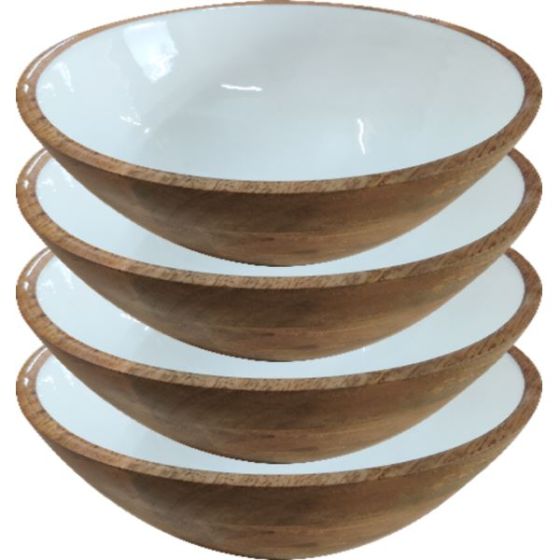 Jeanne Fitz Wood + White Collection Mango Wood, Set of 4 Serving Bowls, 7