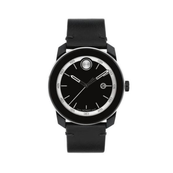Men's Bold TR90 Silver & Black Leather Strap Watch Black Dial