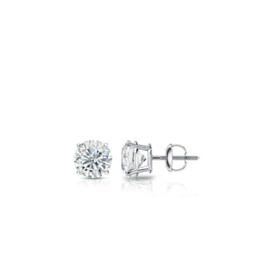 Bright White Round Lab Grown Diamond Screwback Stud in 14K White Gold 0.12ct, Color-FG, Clarity-VVS