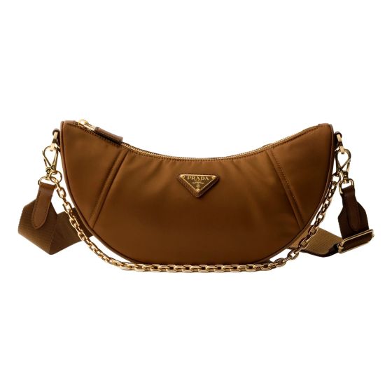 Prada Demi Lune Re-Nylon Crescent Shoulder Bag Brown