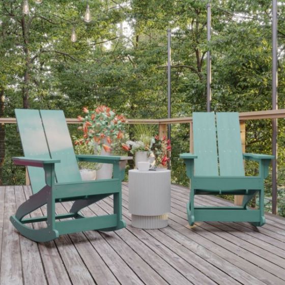 Indoor/Outdoor modern 2-Slat Adirondack Poly Resin Rockers in Sea Foam-Set of 2