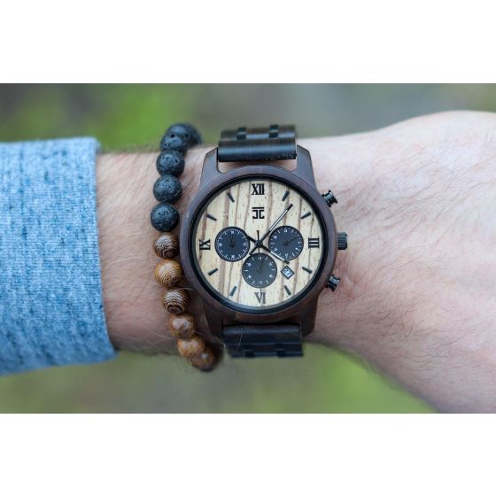 Wild  Black Sandalwood & Zebrawood Chronograph Wooden Watch