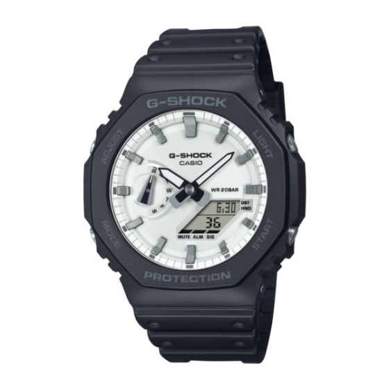 Men's 2100 G-Shock Octagon Slim Ana-Digi Black Resin Watch White Dial