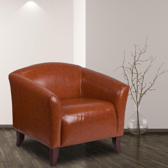 Cognac LeatherSoft Chair with Cherry Wood Feet - Lobby & Guest Seating