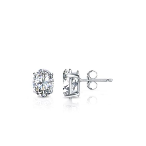 Bright White Pinnacle Oval Lab Grown Diamond Stud in 14K White Gold 0.20ct,Color-GH,Clarity-VVS