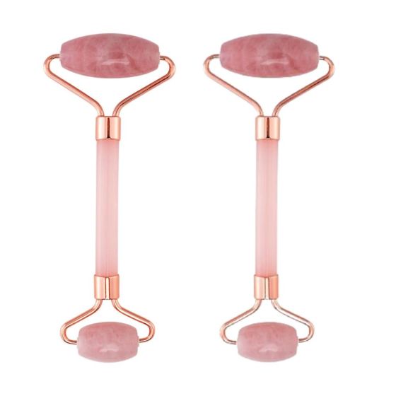 Rose Quartz Facial Roller Duo Set Size 2 Pieces