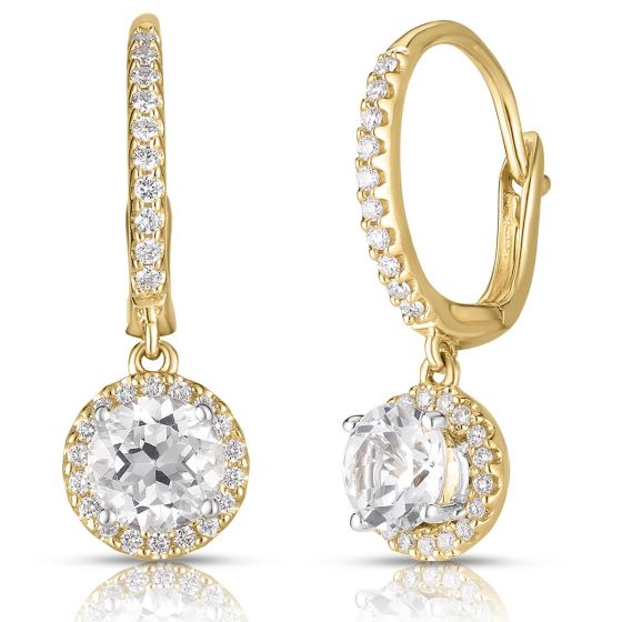 White Topaz and Diamond Earrings Gold