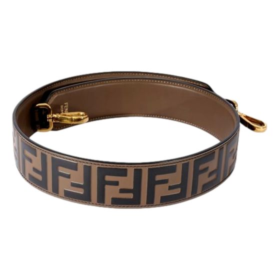 Fendi Strap You FF Zucca Brown Calfskin Leather Mini Shoulder Strap Gold Hardware
