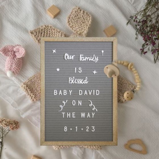 12x17 Wood Frame Letter Board with 389 PP Letters - Weathered Wood/Gray Felt